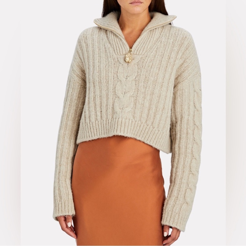 NANUSHKA Eria Cropped Cozy  Cable Knit Sweater in Beige Size S